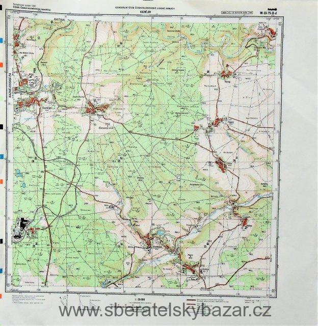 Mapa generálního štábu ČSLA  - KAZNĚJOV 1 : 25 000