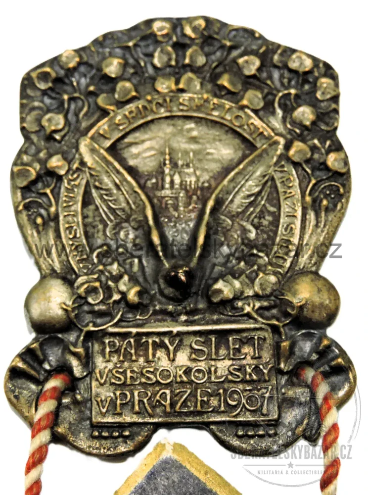 V. Všesokolský slet Praha 1907 – odznak se stálou vstupenkou „Tribuna 