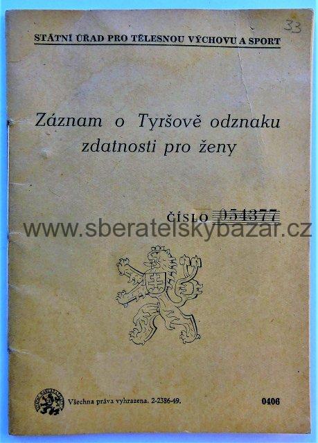 Záznam o Tyršově odznaku zdatnosti pro ženy