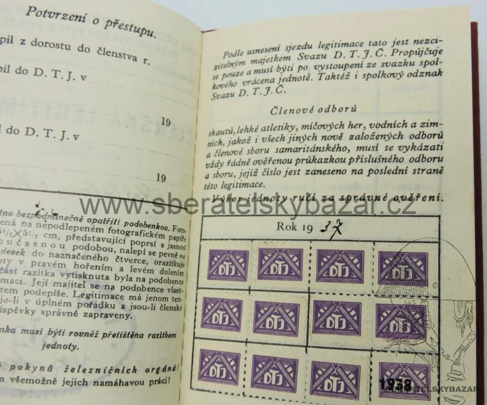 Průkazka Dělnická tělocvičná jednota - První republika