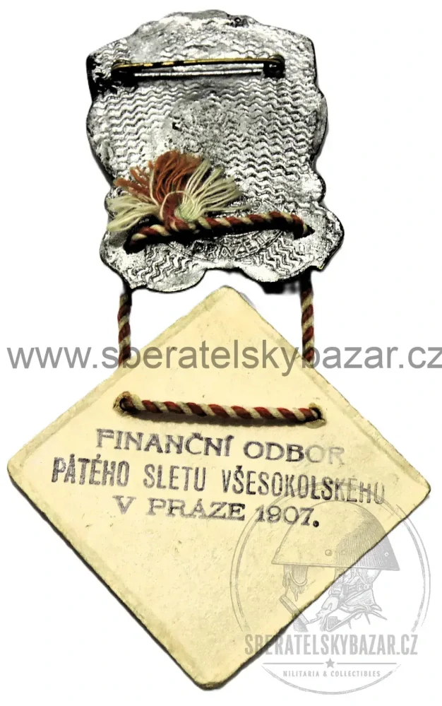 V. Všesokolský slet Praha 1907 – odznak se stálou vstupenkou „Tribuna 