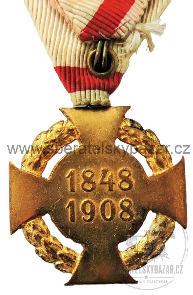 Jubilejní kříž z roku 1908 na vojenské originál stuze