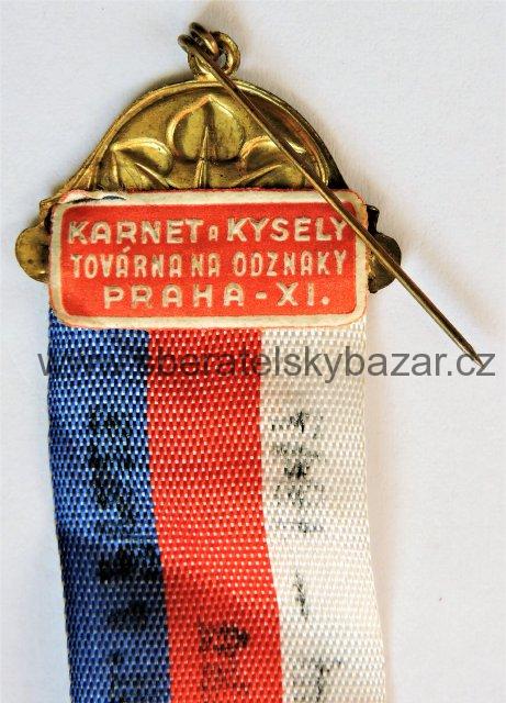 Odznak stuha 50. let trvaní spolku rodáků 1887 - 1947 - Dochovaný lístek výrobce 