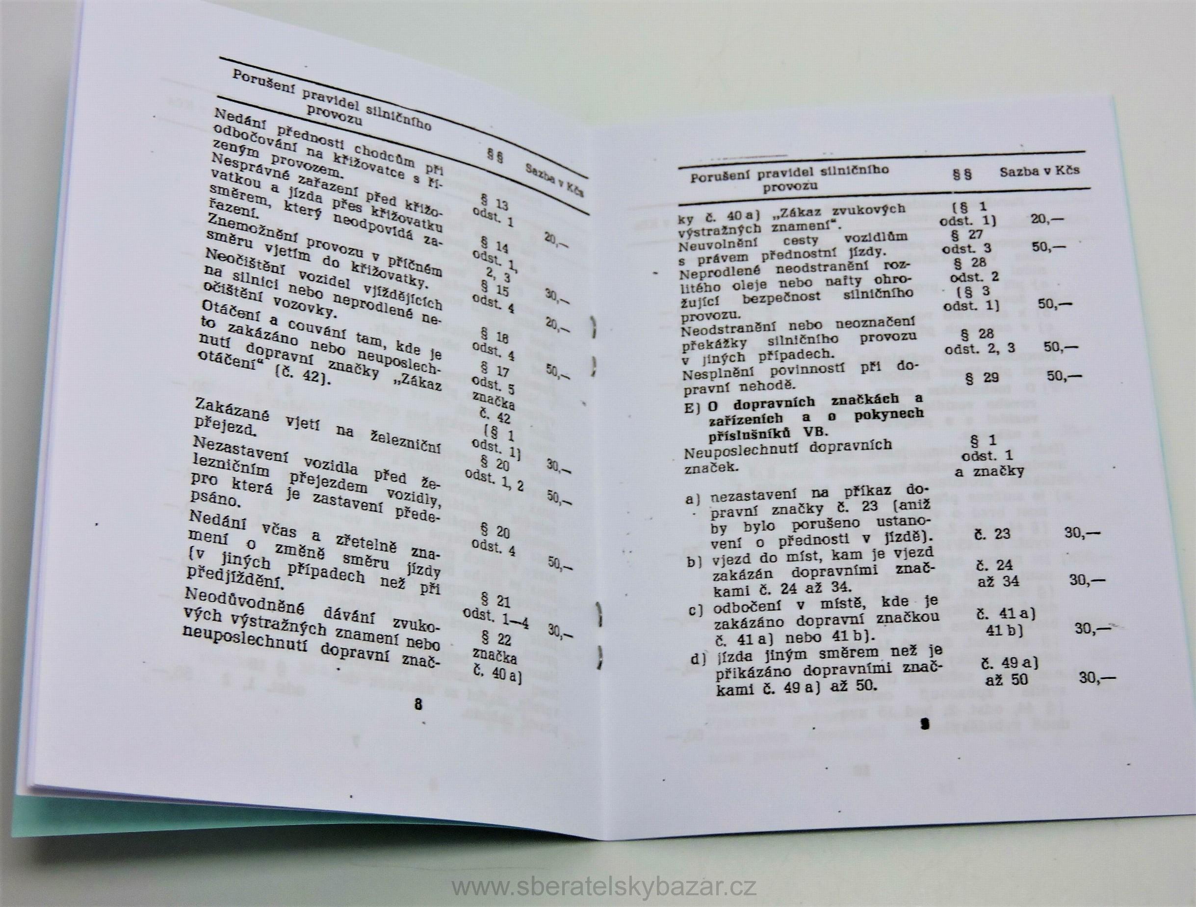 Sazebník pokut SNB 1961  - Reprint (Replika)
