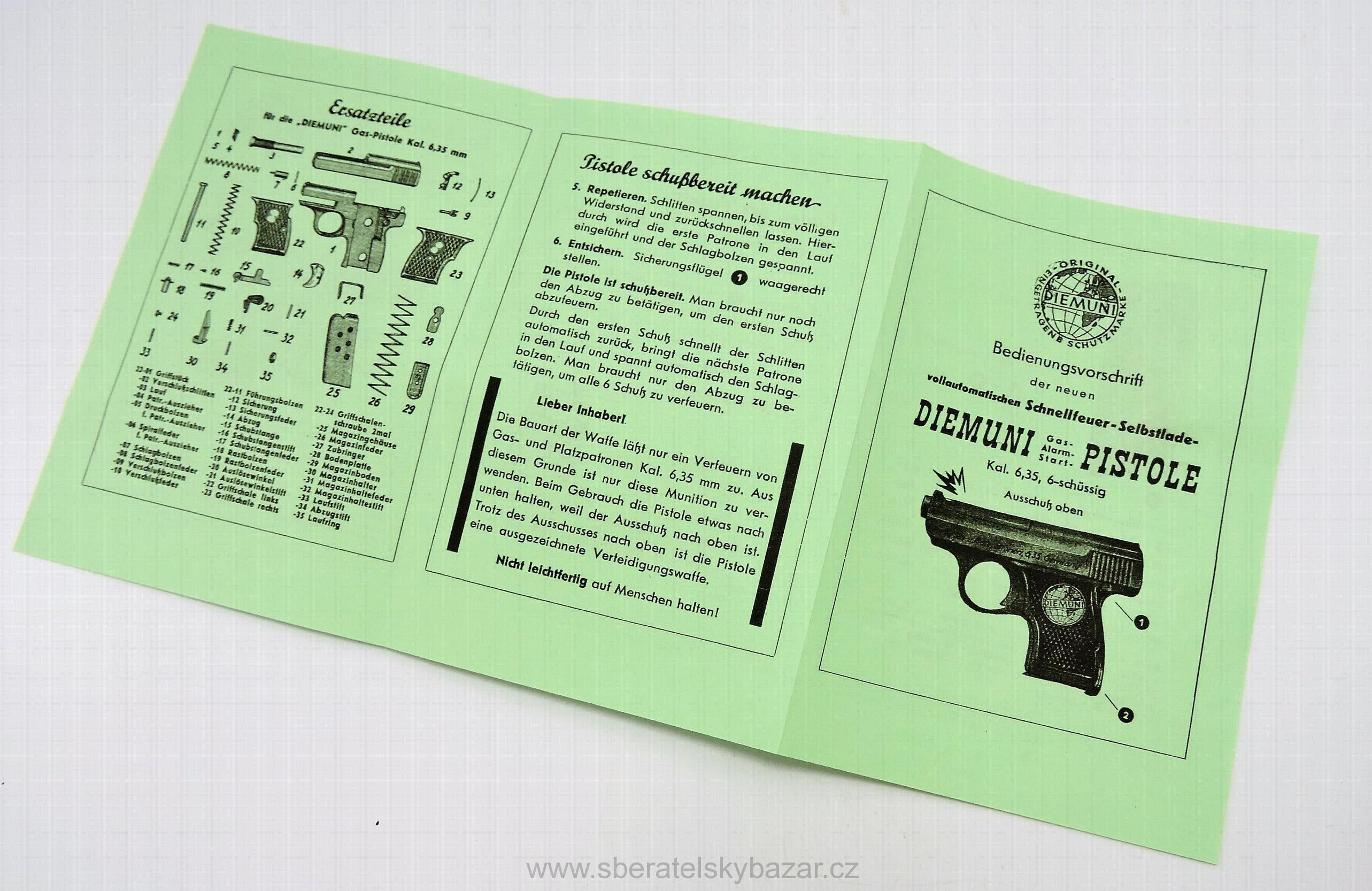 Návod na Německou pistoli 6,35mm  - Reprint (Replika)
