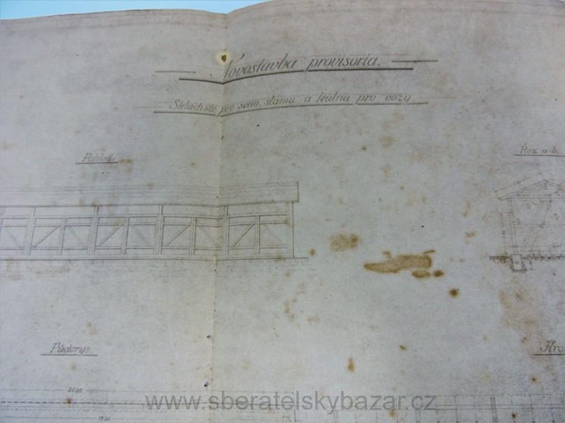 Stavební plán Skladiště pro vozy, seno, slámu - Kasárna Vimperk 1922