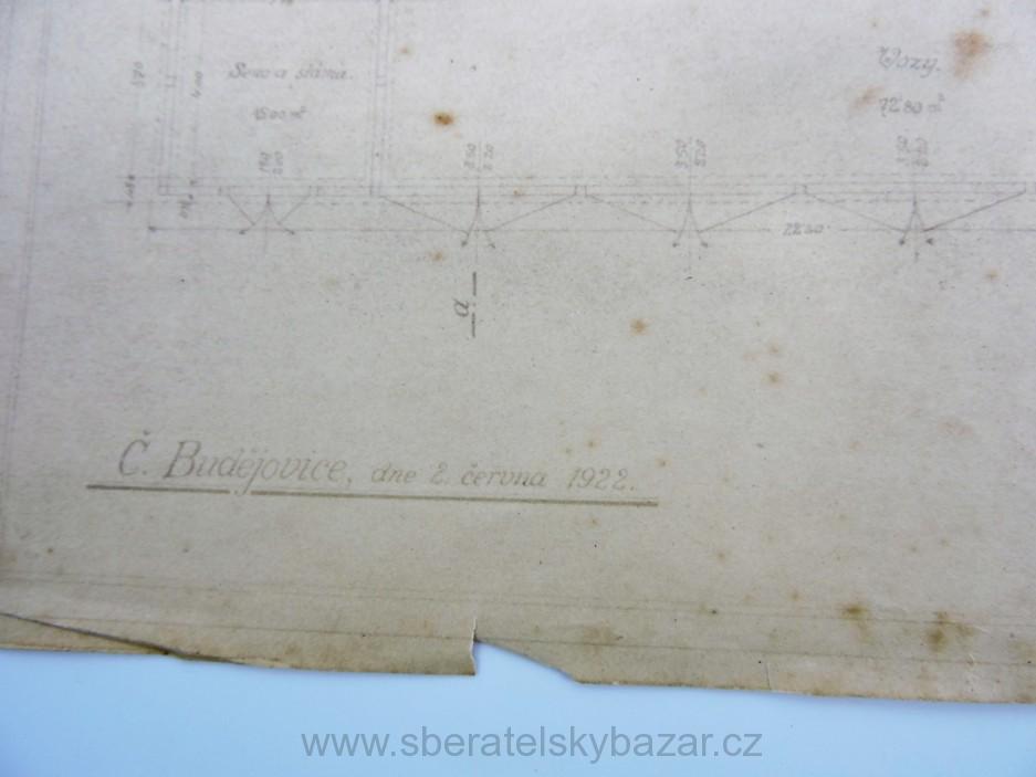 Stavební plán Skladiště pro vozy, seno, slámu - Kasárna Vimperk 1922