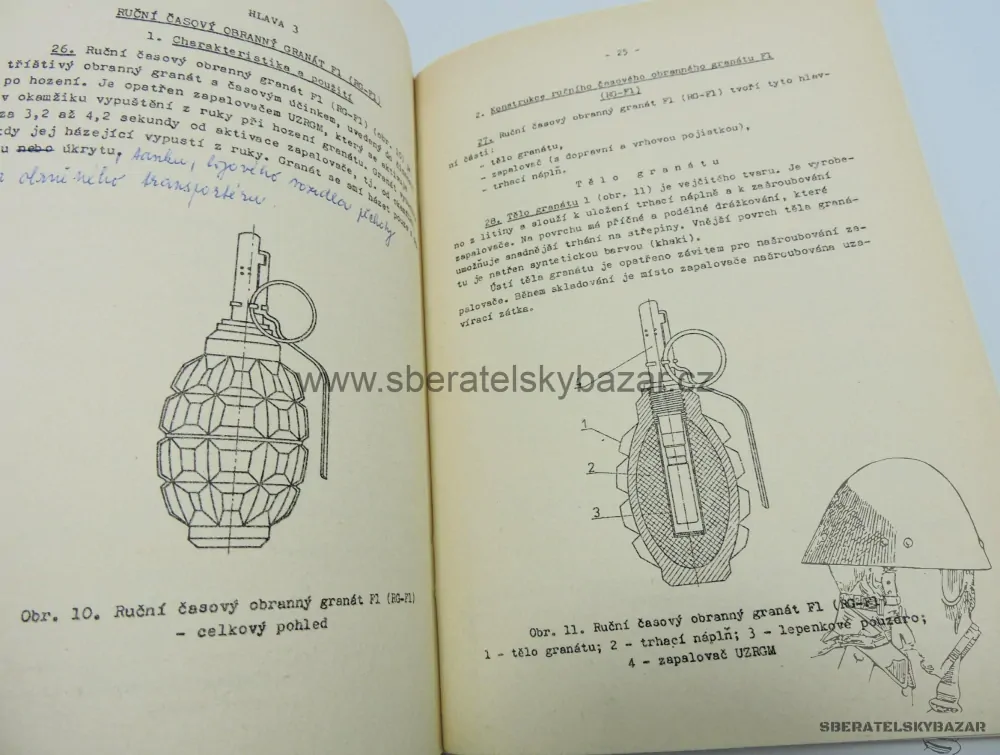 Originál předpis ČSLA - Děl-27-2 - Ruční granáty
