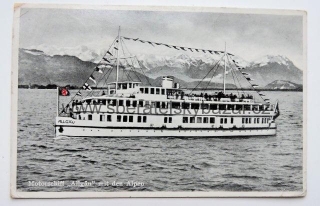 Pohlednice Motorschiff "Allgau" mit den alpen 1942